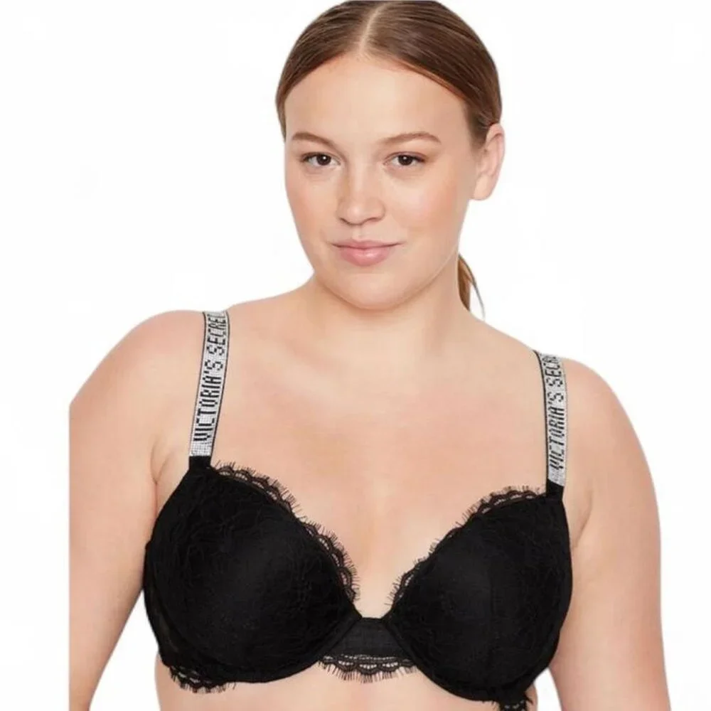 Victoria's Secret Black Push-up Shine Strap Lace Bra - Picture 1 of 6